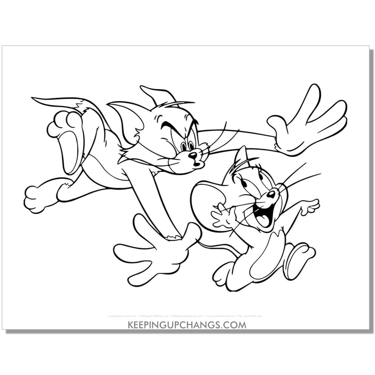 free tom and jerry chasing coloring page.