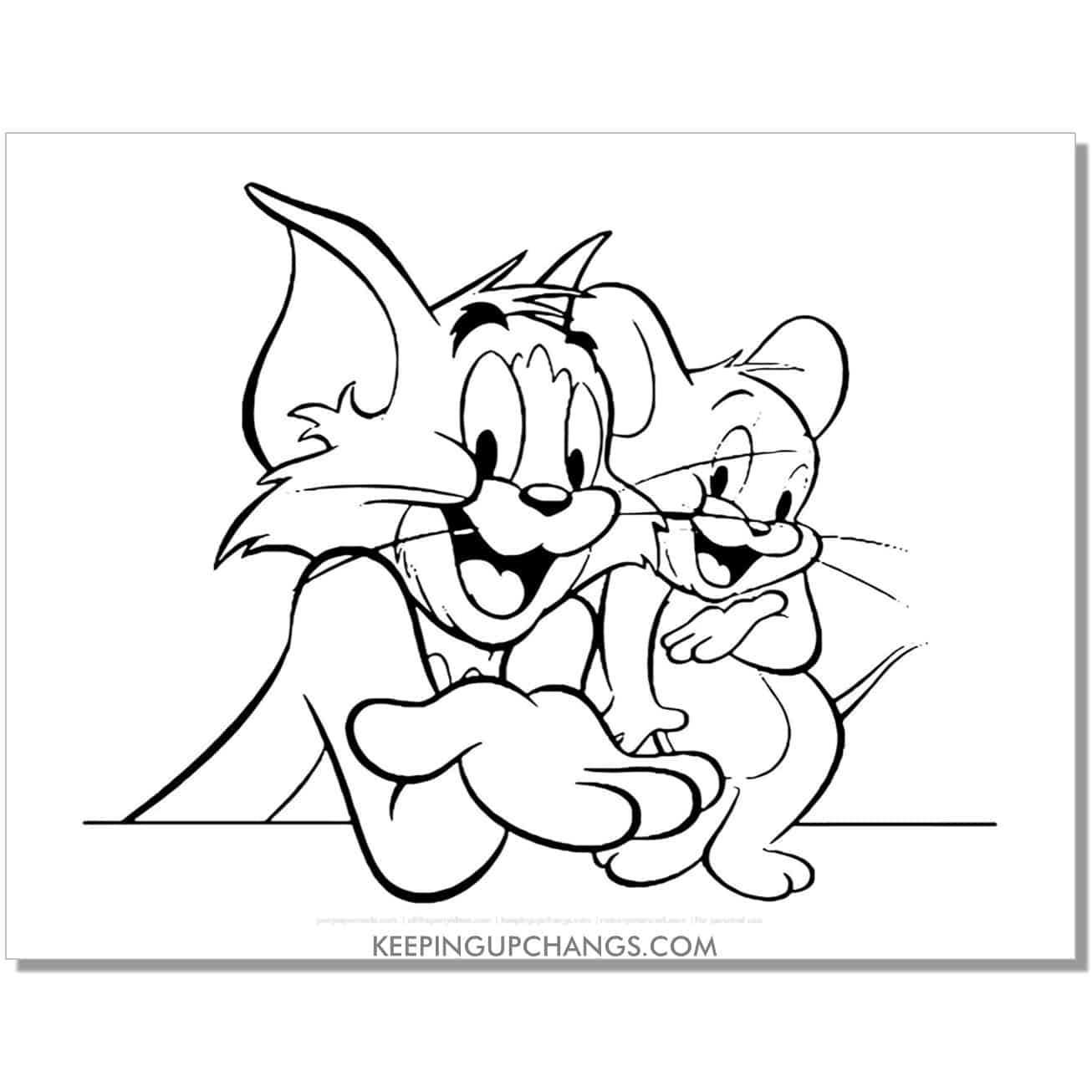 free tom and jerry coloring page happy, smiling coloring page.