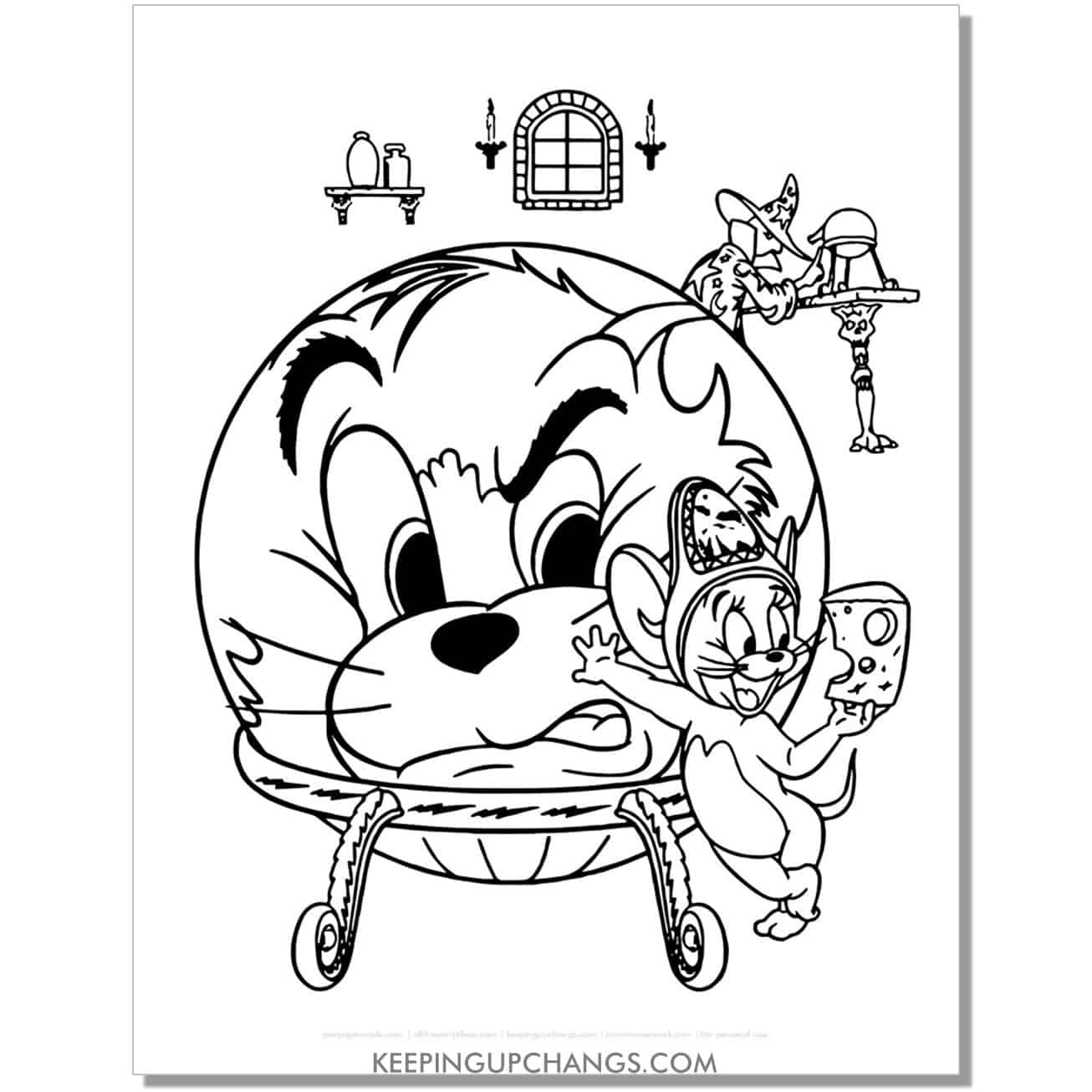 free tom and jerry crystal ball magic mystic coloring page.