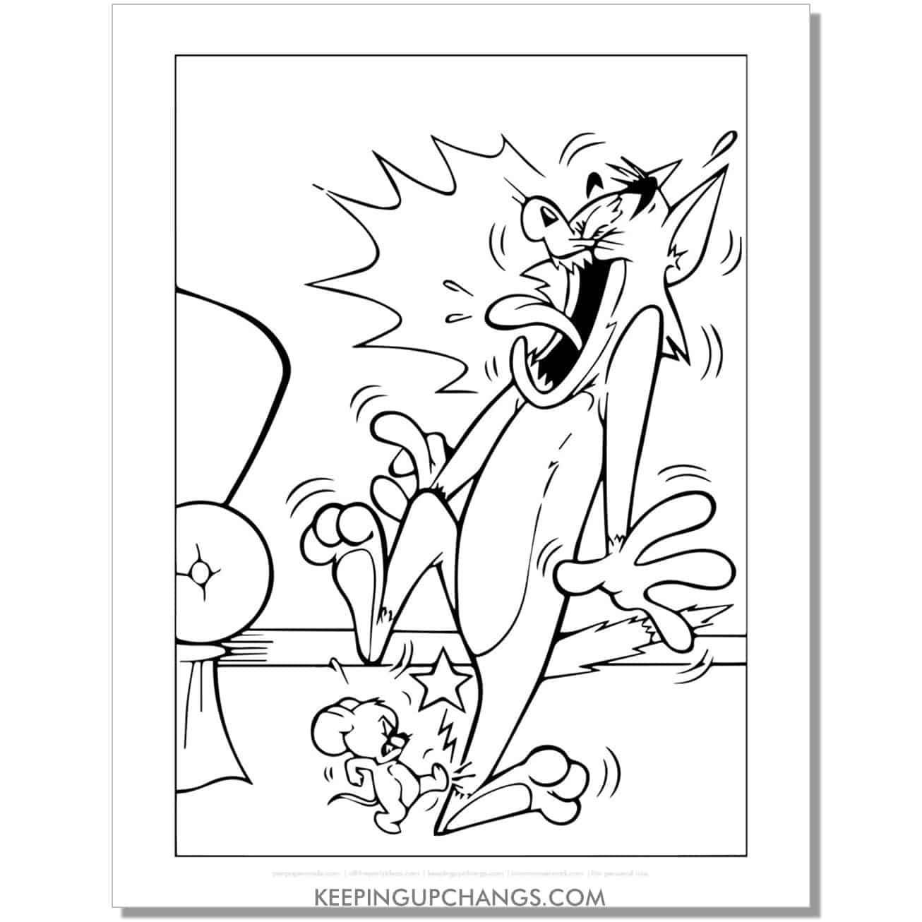 free tom and jerry kicked in foot coloring page.