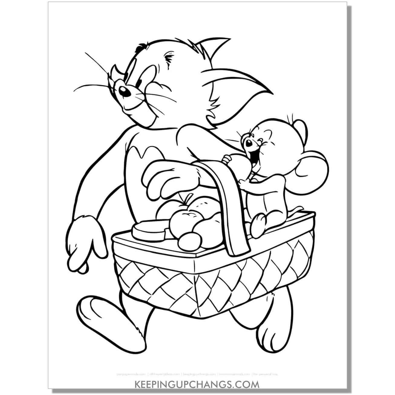 free tom and jerry going on a picnic coloring page.