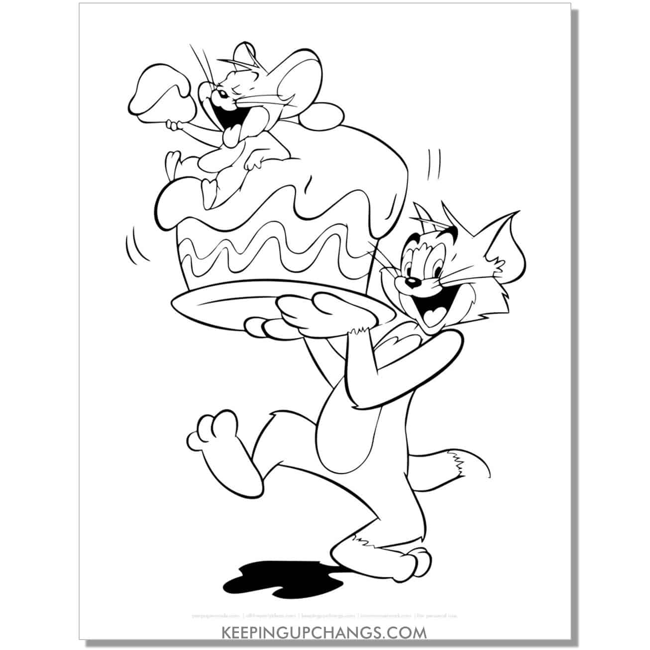 free tom and jerry carrying large cake coloring page.
