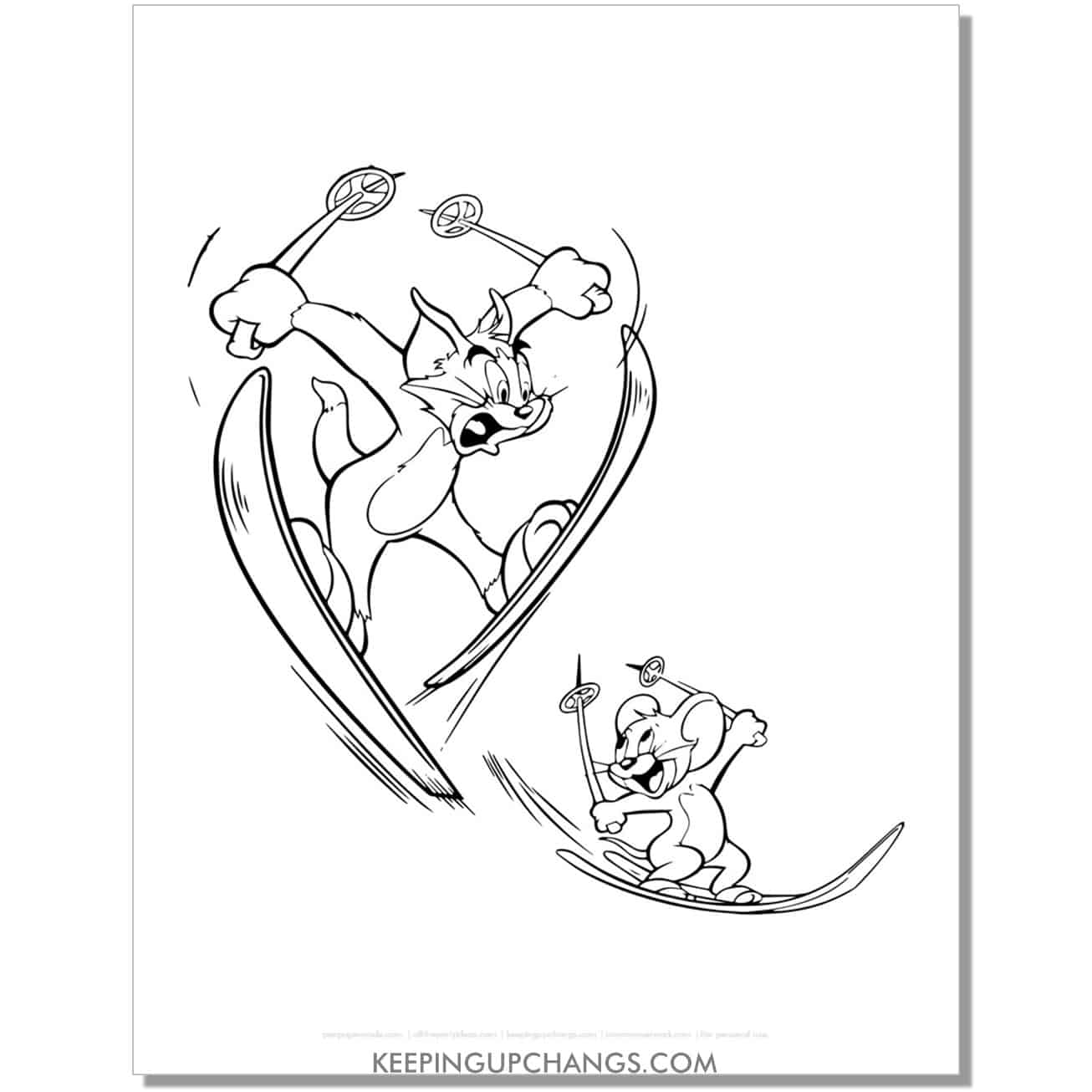 free tom and jerry winter skiing coloring page.