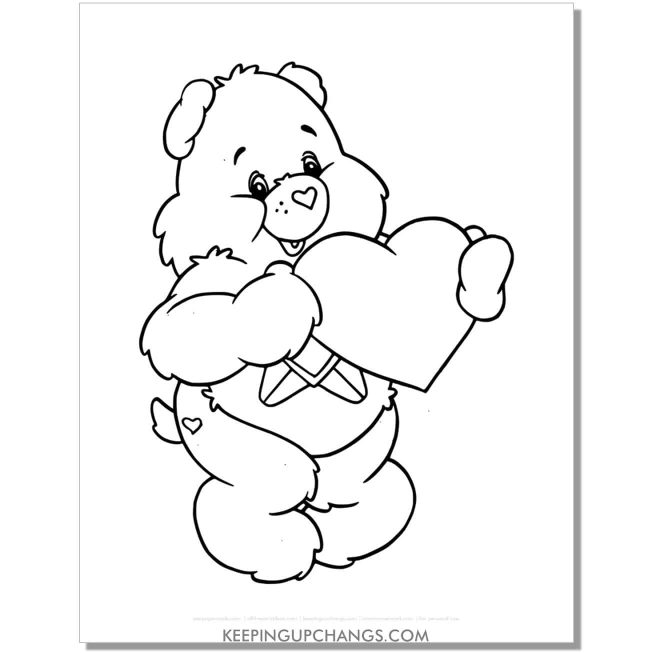 true heart bear holding heart care bear coloring page, sheet.