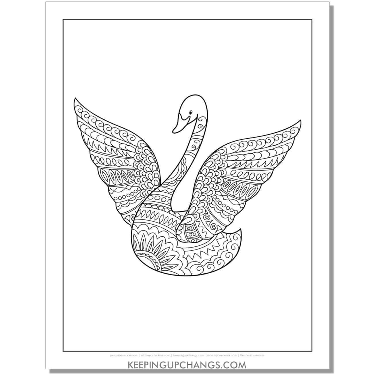mandala swan about to fly coloring page.