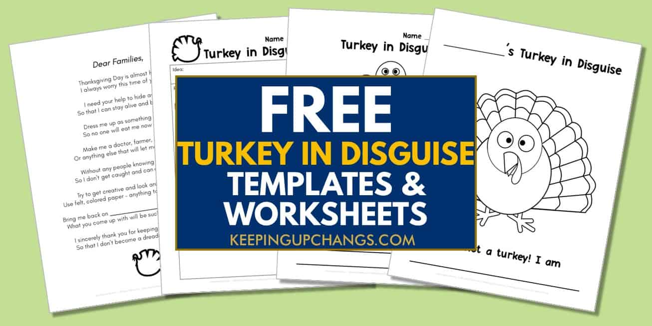spread of free turkey disguise printable templates for school.