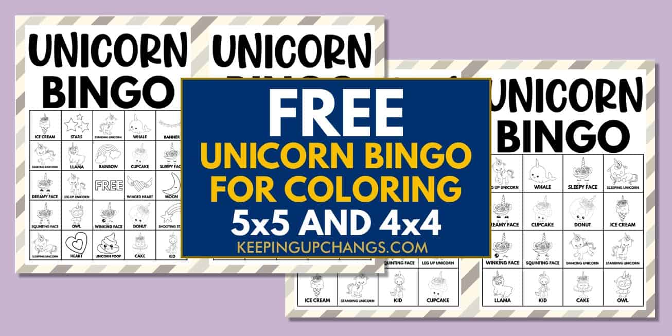 free black, white unicorn bingo cards 5x5 4x4 for birthday party, wedding, baby shower.