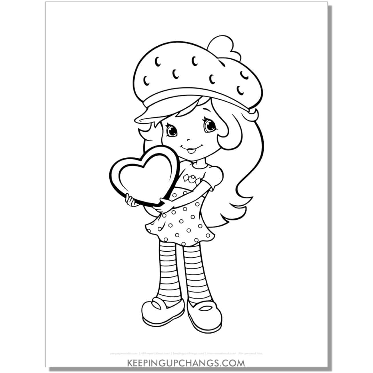 free valentine heart strawberry shortcake coloring page, sheet.