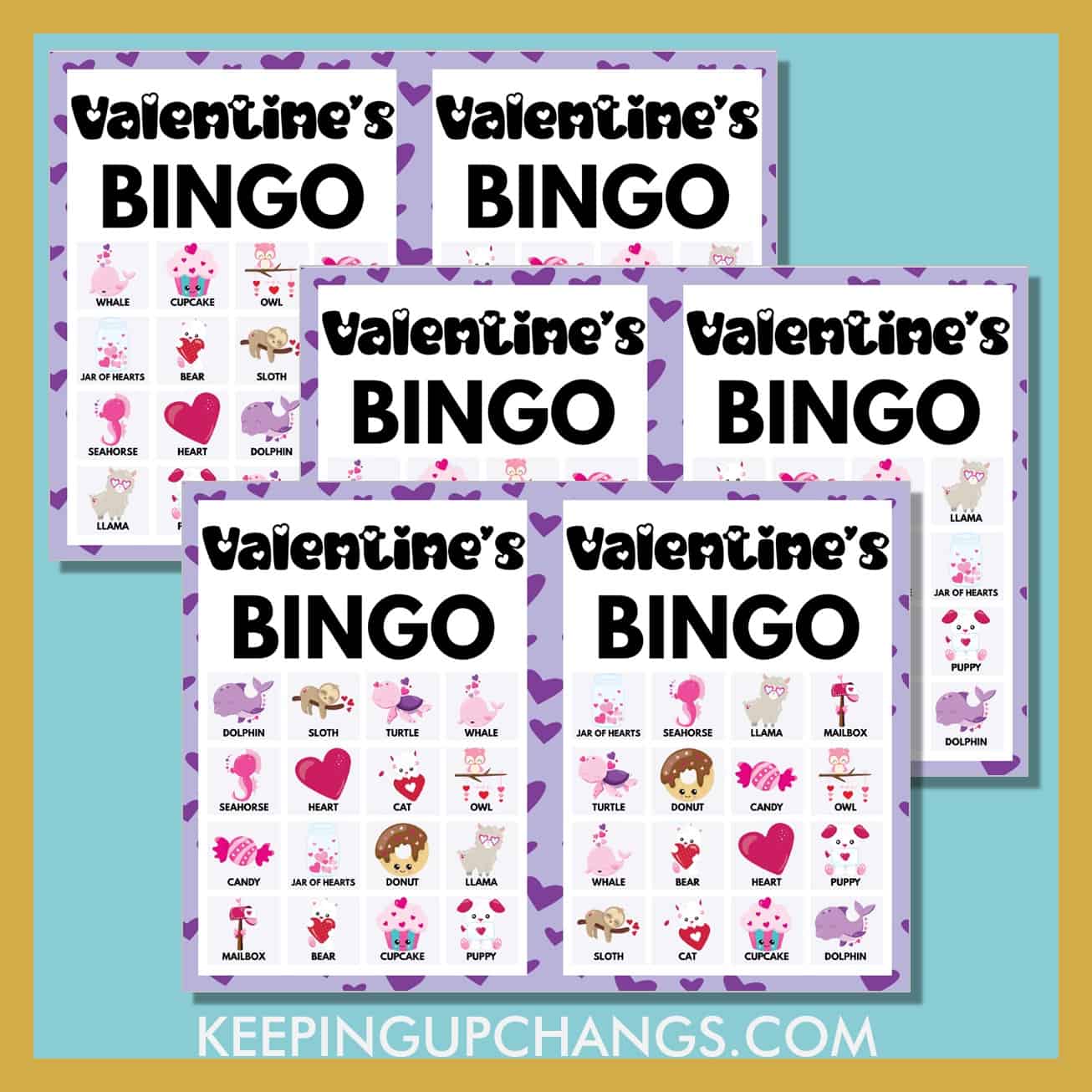 free valentine's day bingo 4x4 game cards.