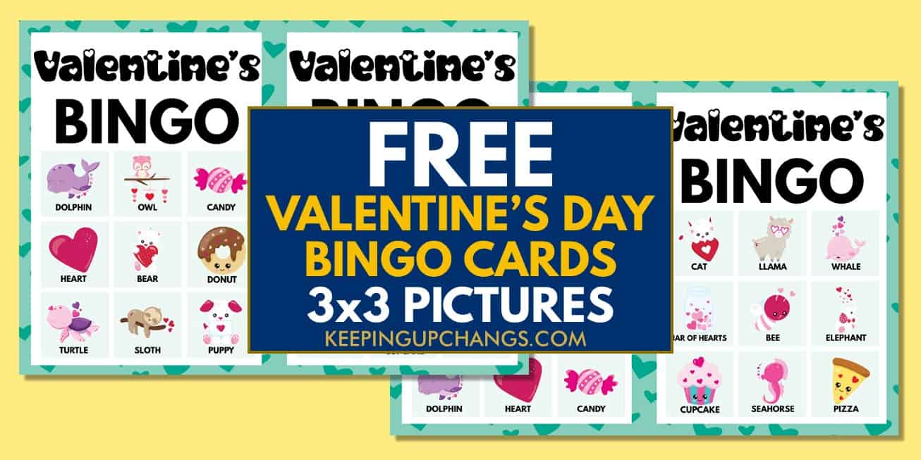 free valentine's bingo cards 3x3 for party, school, group.