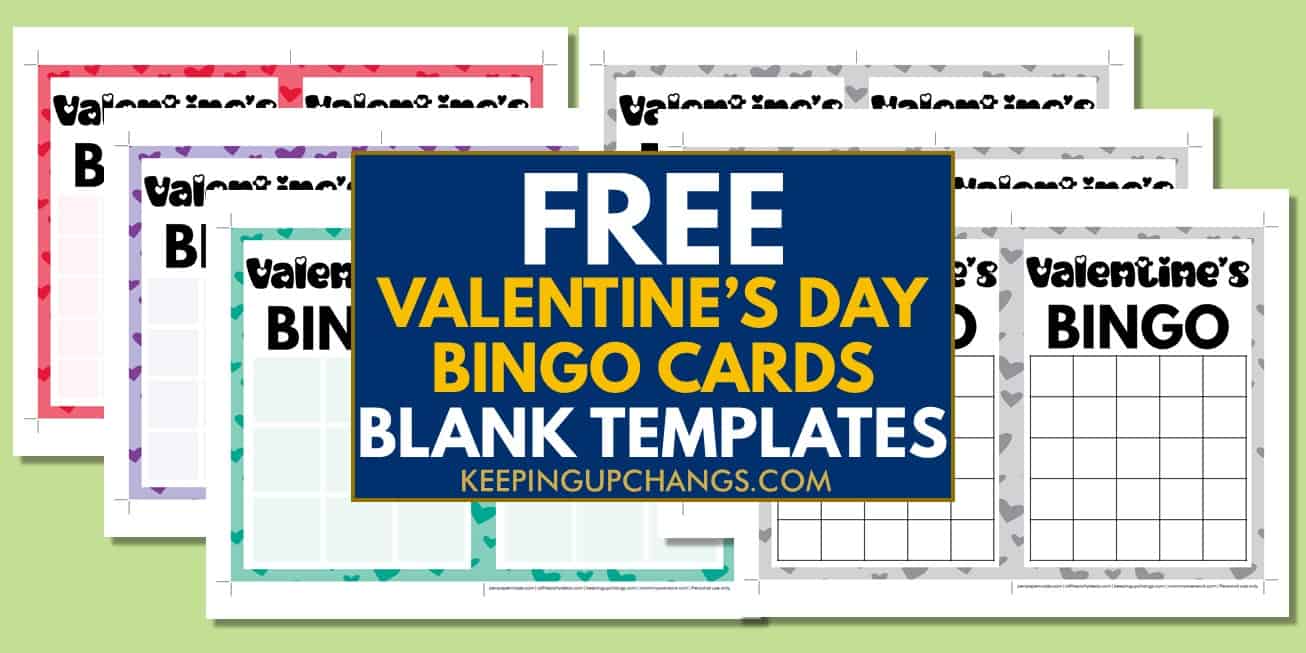 free valentine's bingo cards blank templates 3x3, 4x4, 5x5 for party, school, group.