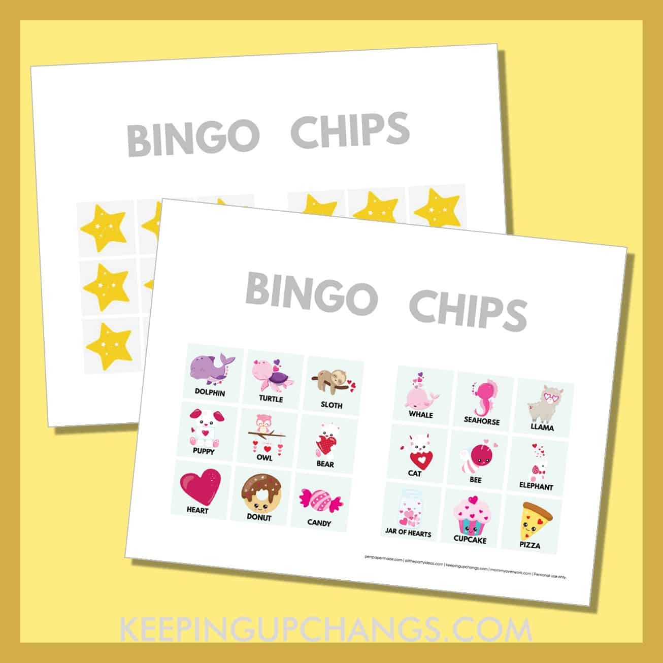 free valentine's bingo card 3x3 game chips, tokens, markers.