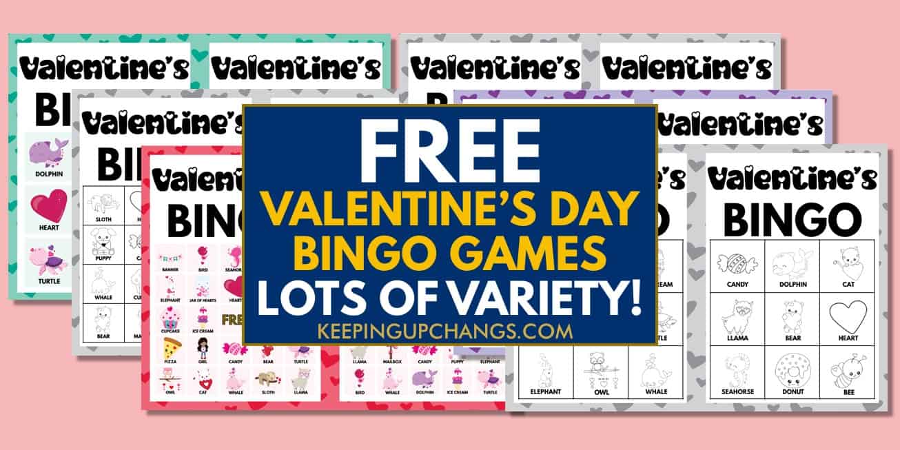 best free valentine's bingo games with images and text, for coloring, and more.