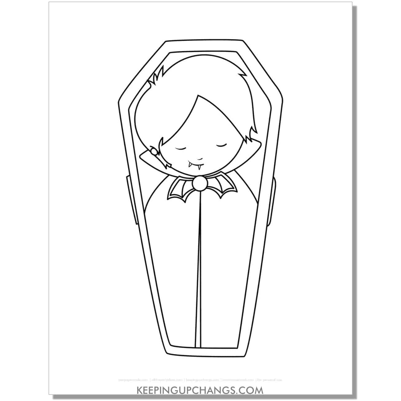 free boy vampire coffin halloween coloring page.