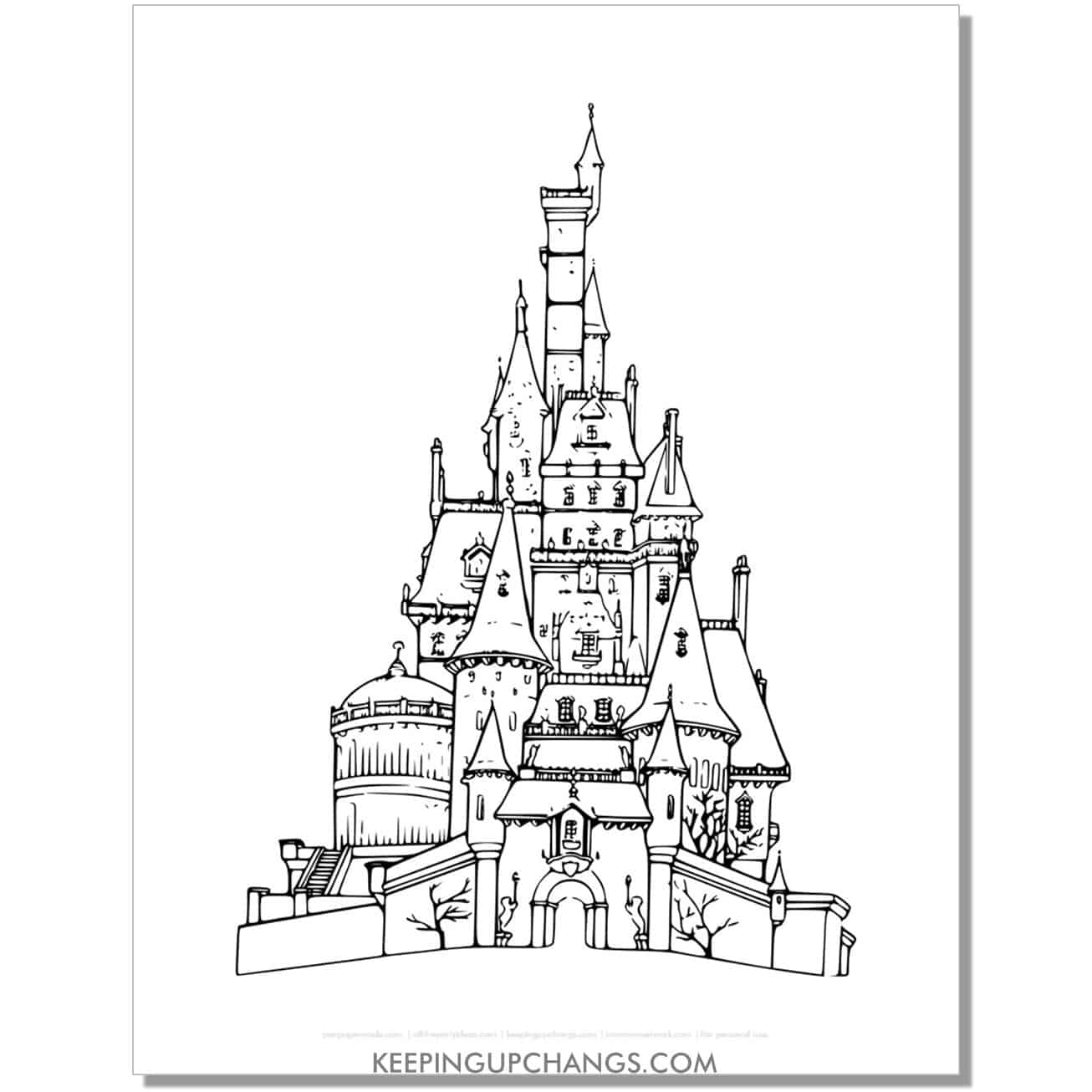 free traditional disney castle coloring page, sheet.