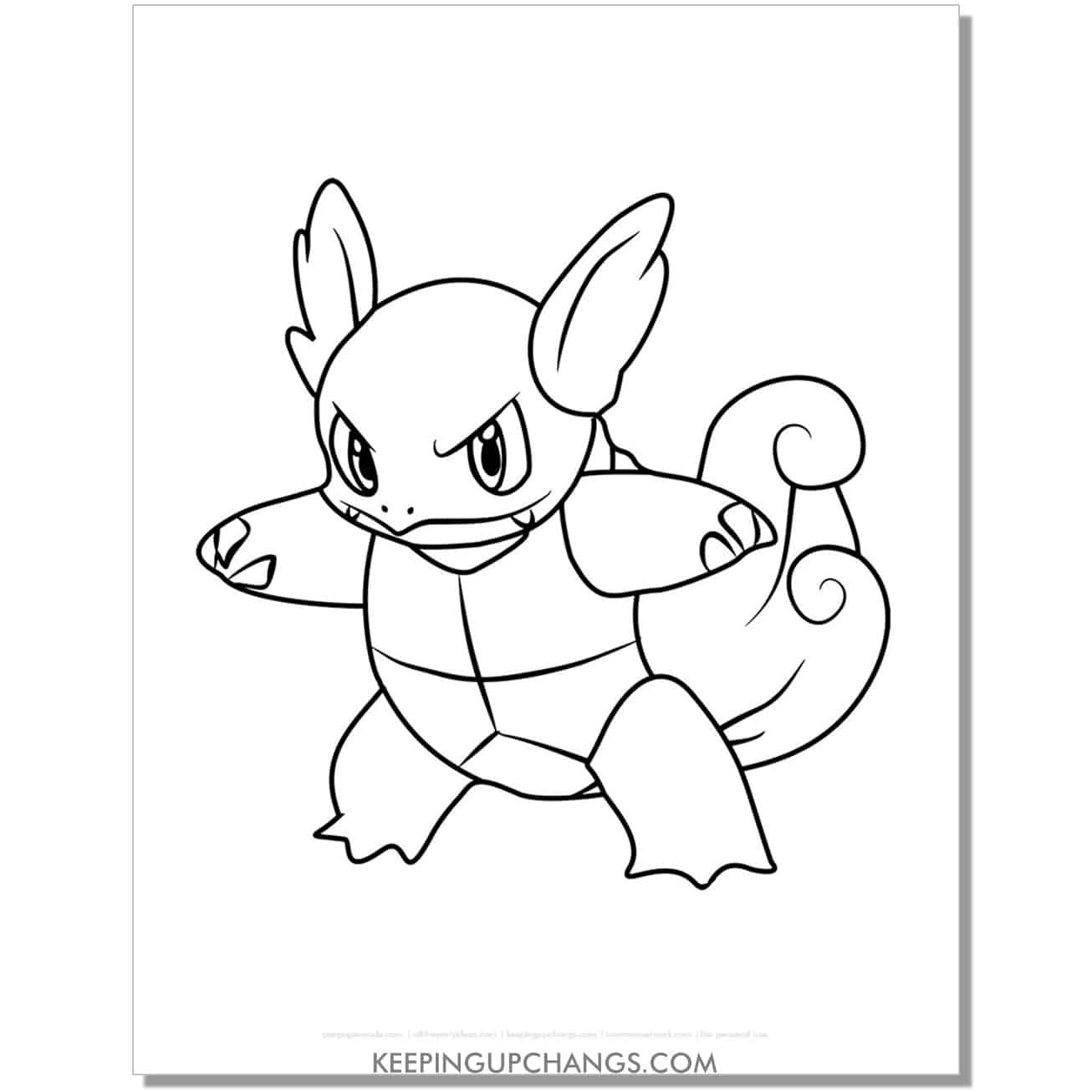 wartortle pokemon coloring page, sheet.