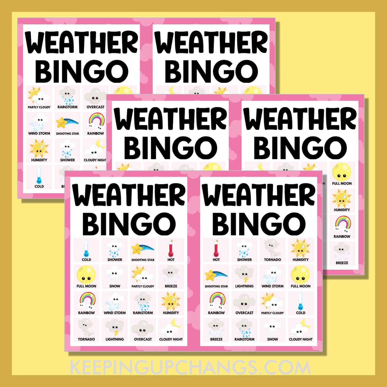 free weather bingo 4x4 game cards.