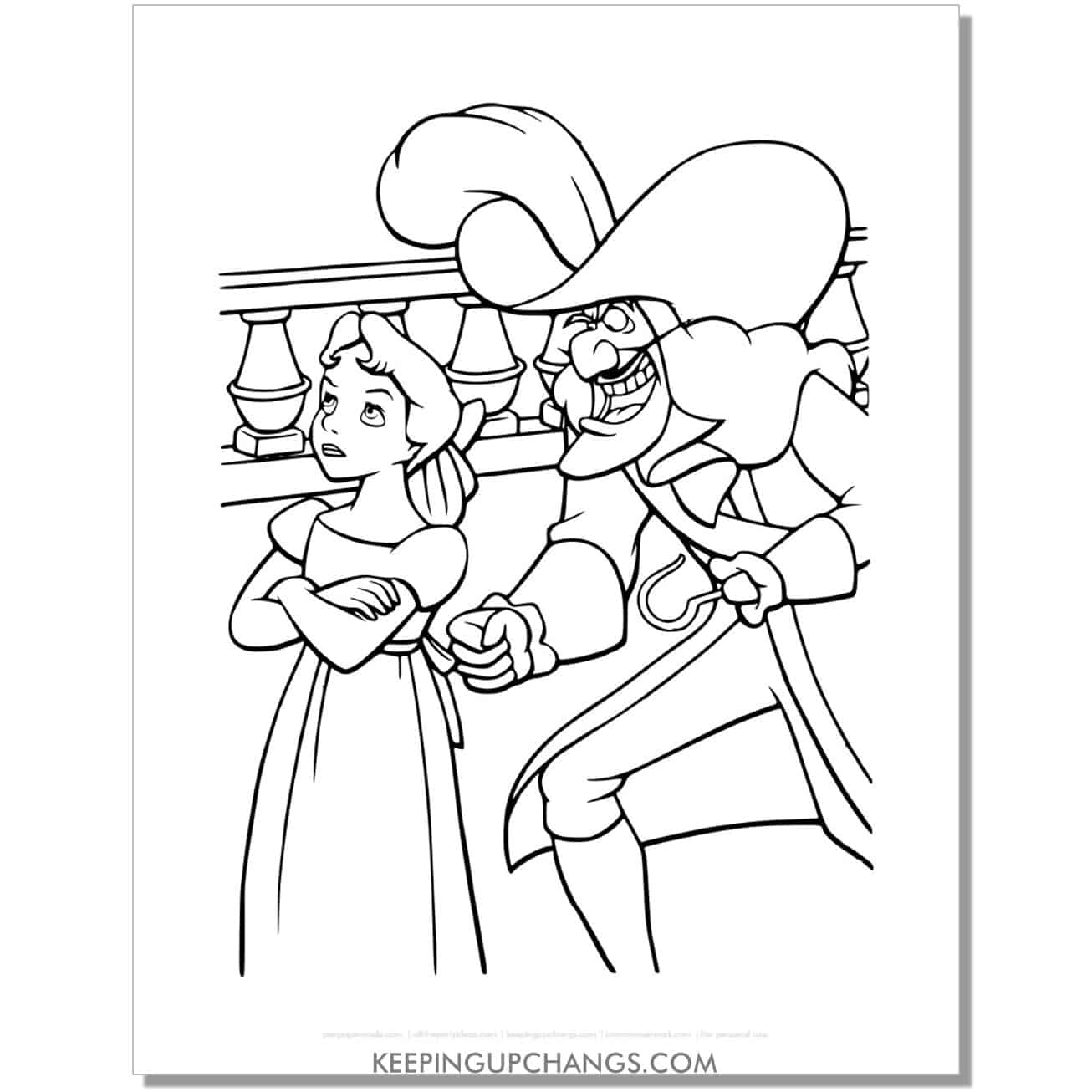 wendy darling and captain hook coloring page, sheet.