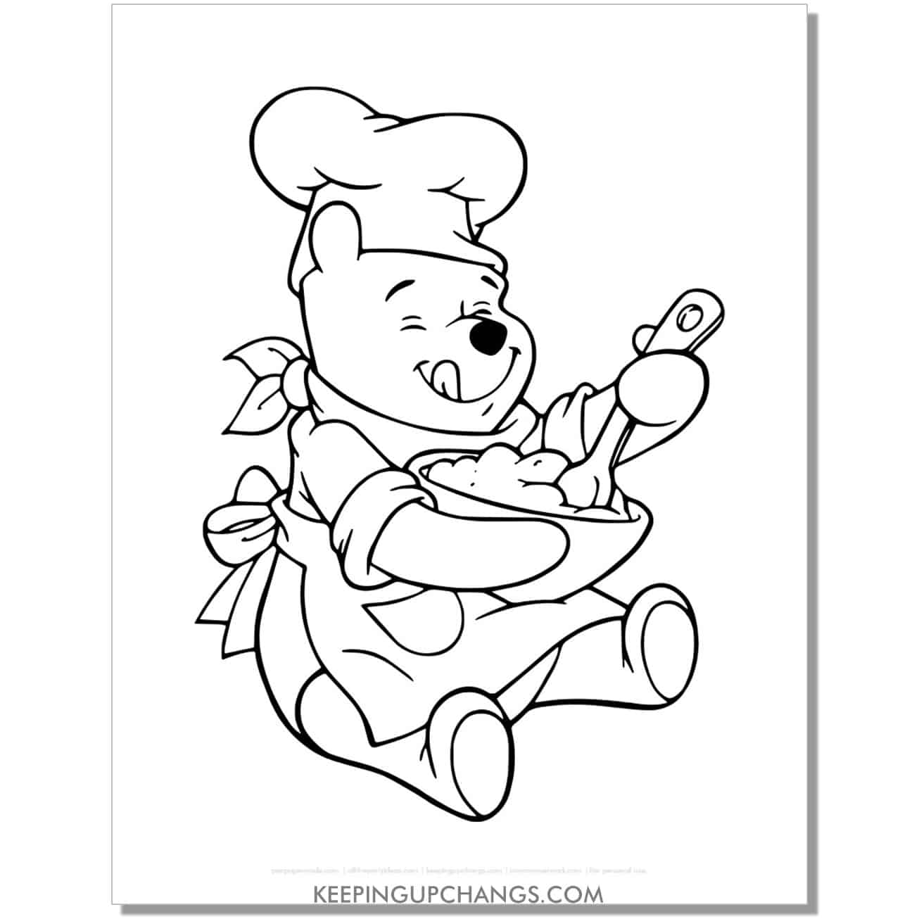 winnie the pooh mixing batter coloring page, sheet.