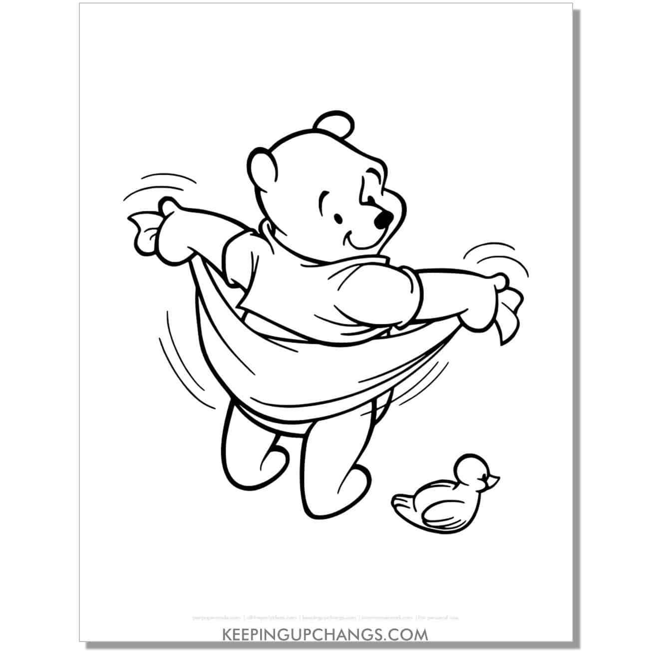 winnie the pooh drying off with towel coloring page, sheet.