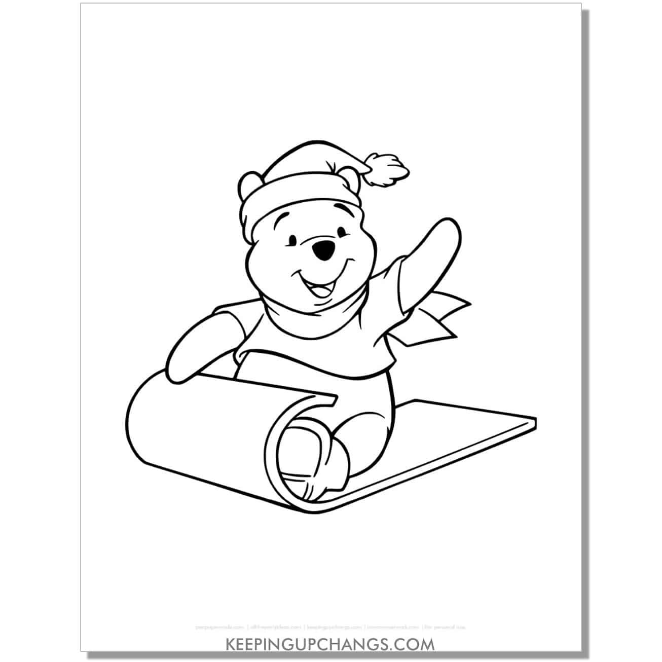 winnie the pooh in sled coloring page, sheet.