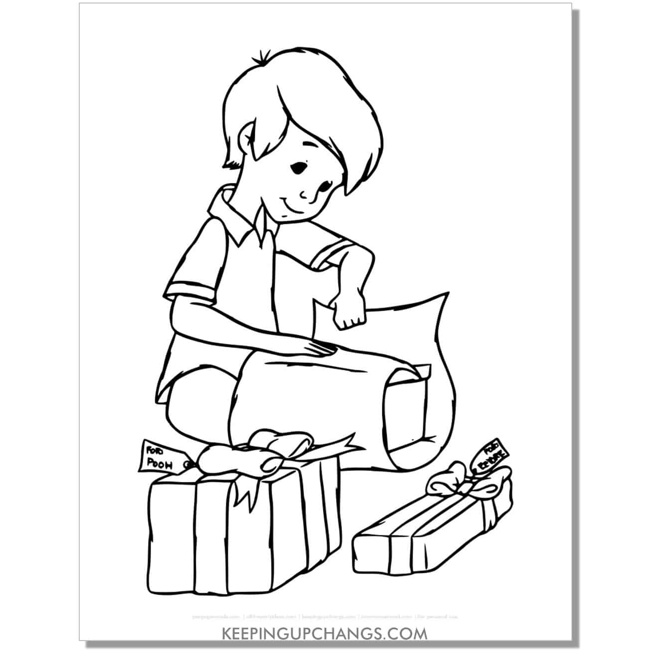christopher robbin wrapping gifts coloring page.