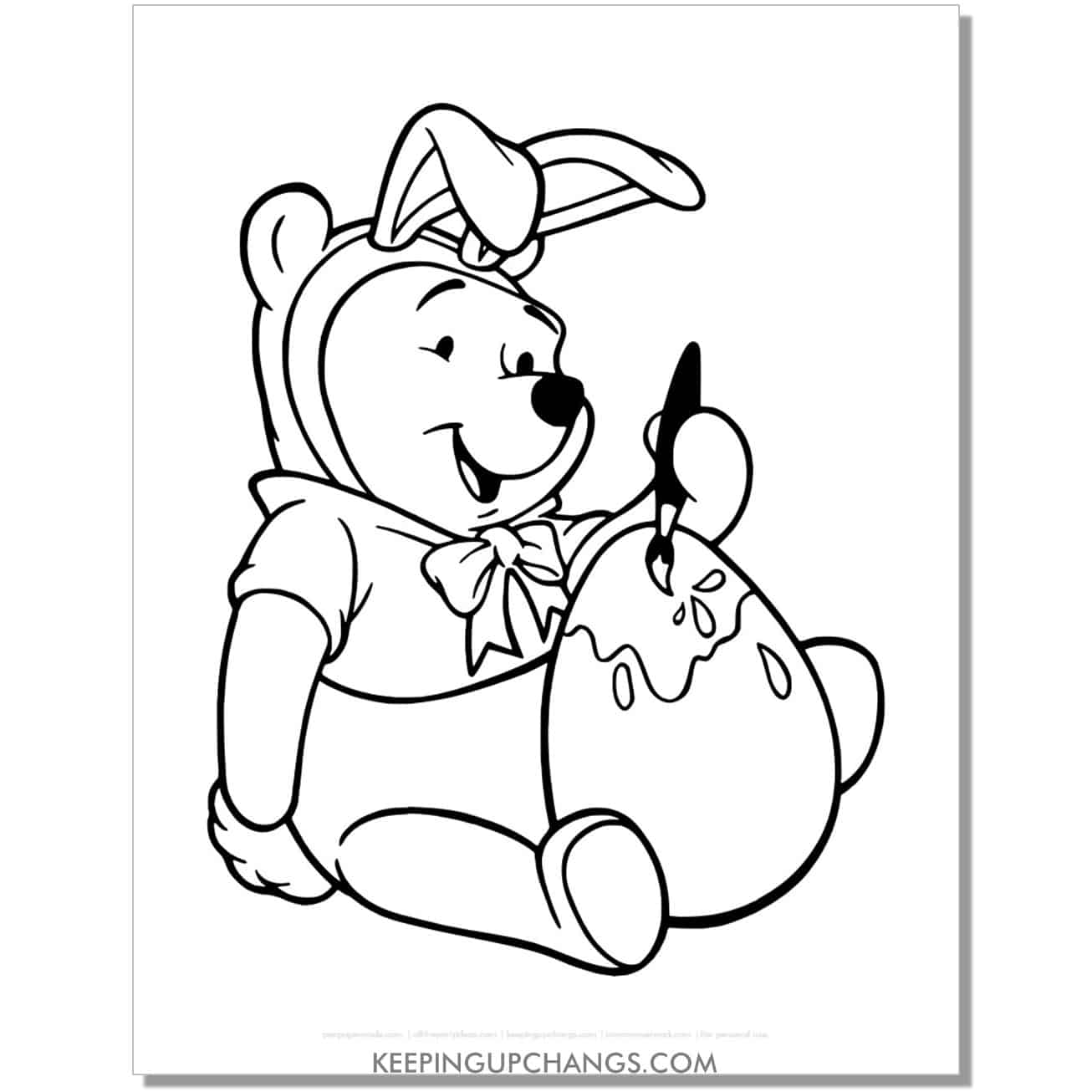 winnie the pooh painting large easter egg coloring page, sheet.