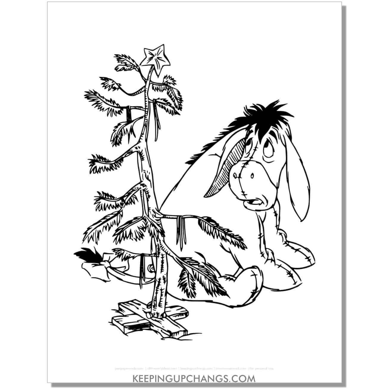 eeyore with small christmas tree coloring page.