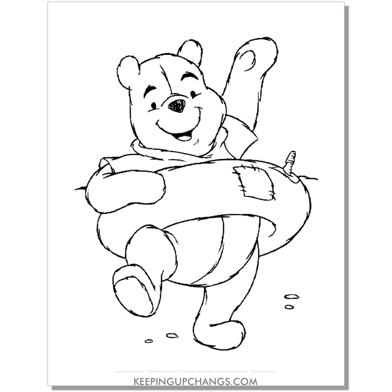 winnie the pooh with floatie around stomach coloring page, sheet.