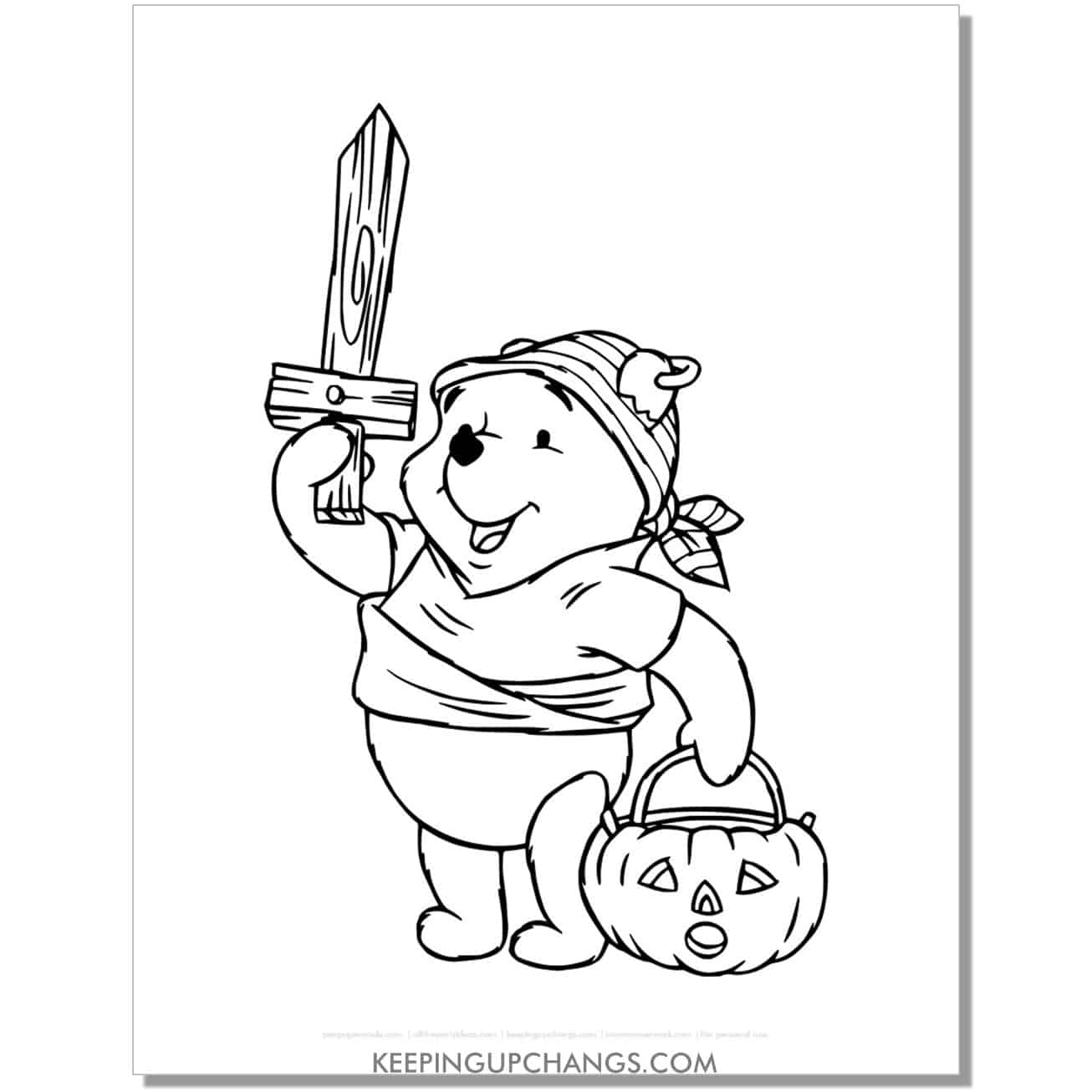winnie the pooh halloween pirate costume coloring page, sheet.