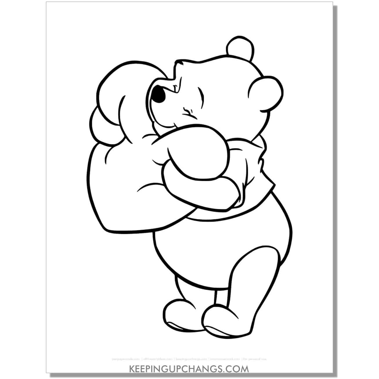 winnie the pooh hugging heart pillow coloring page, sheet.