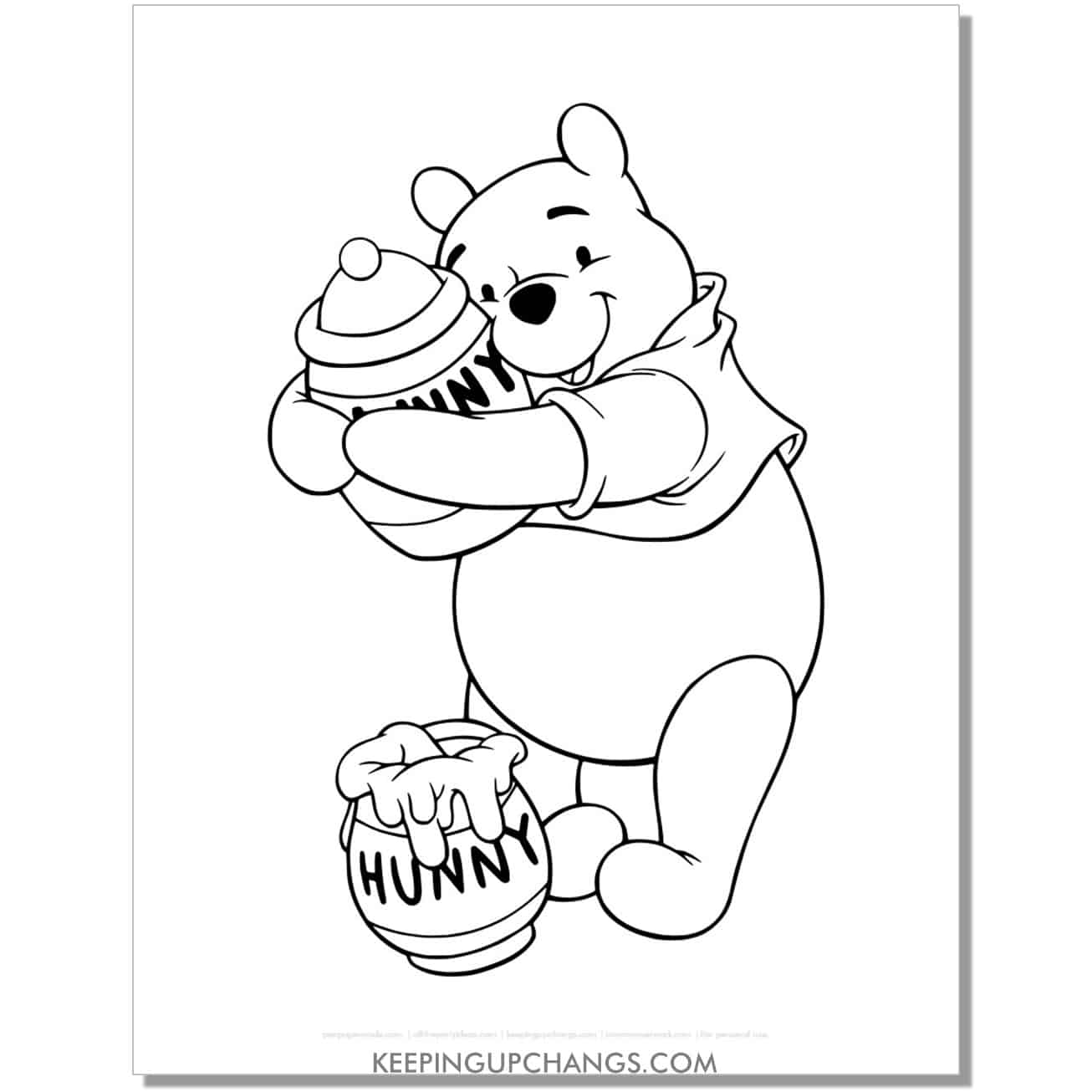 winnie the pooh hugging honey jar coloring page, sheet.