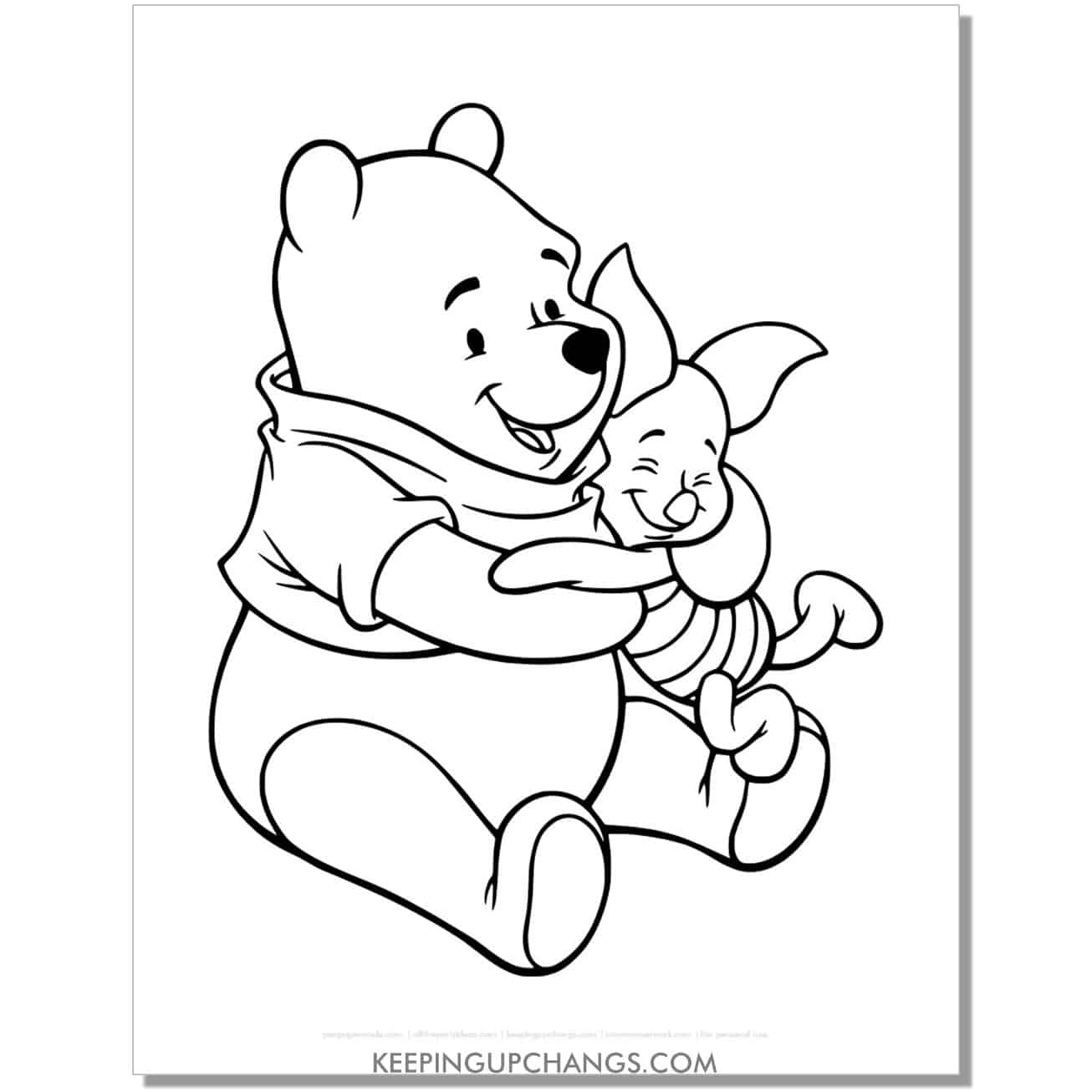 winnie the pooh hugging piglet coloring page, sheet.