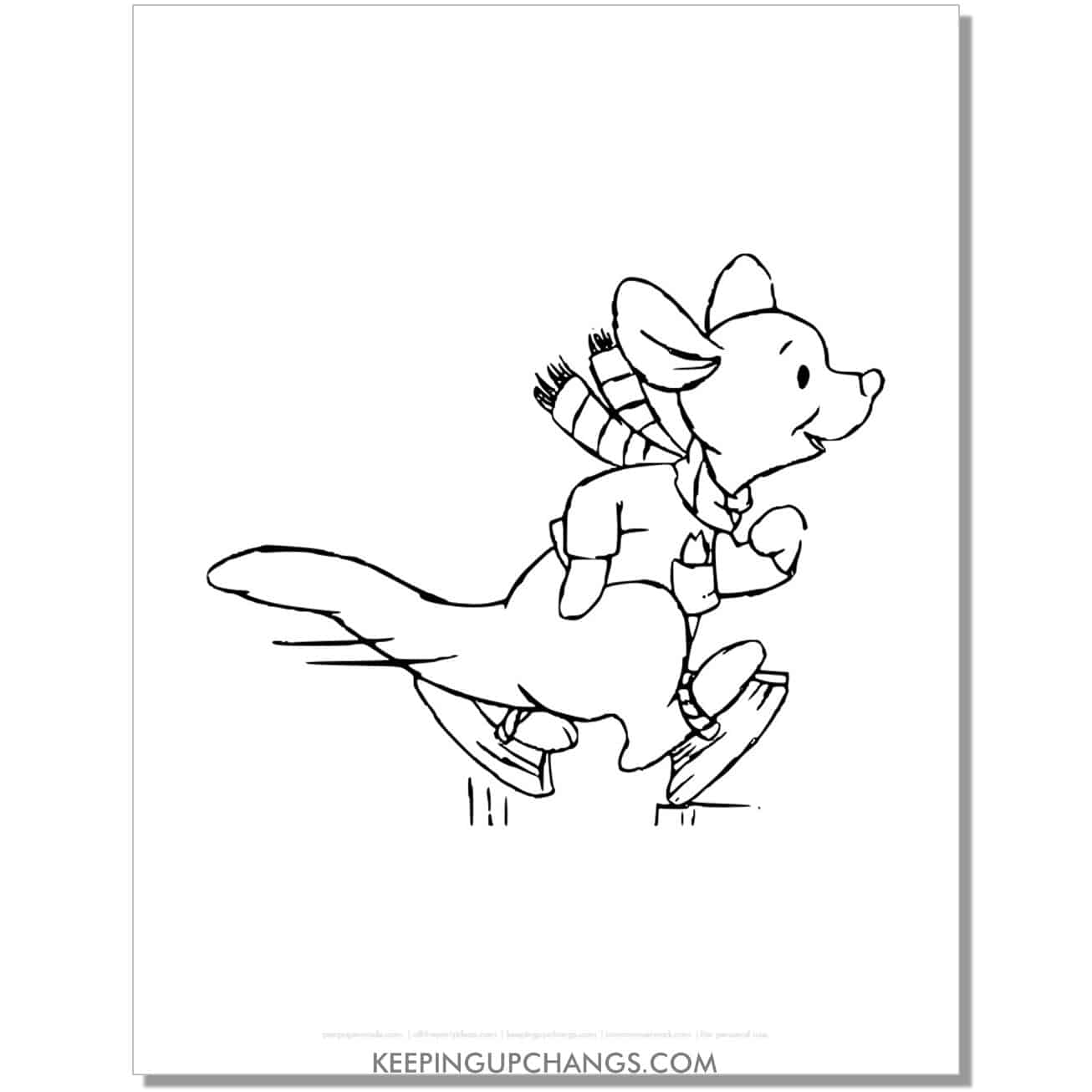 roo on ice skates coloring page, sheet.