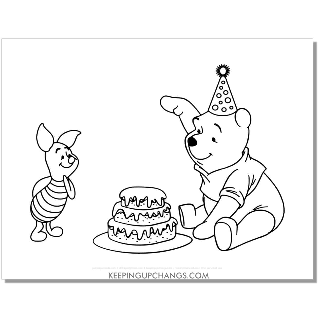 happy birthday winnie the pooh and piglet coloring page, sheet.