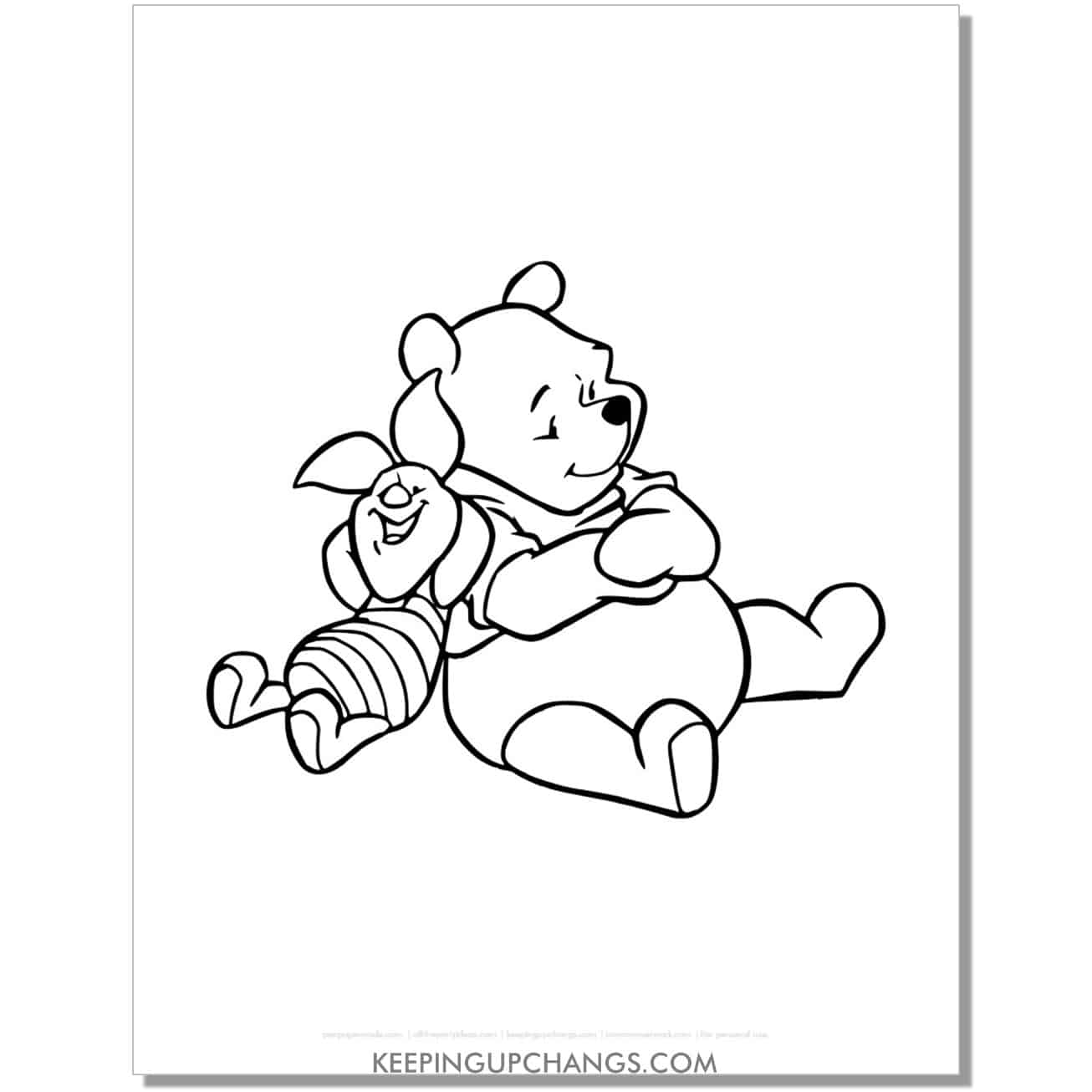 winnie the pooh resting on piglet coloring page, sheet.