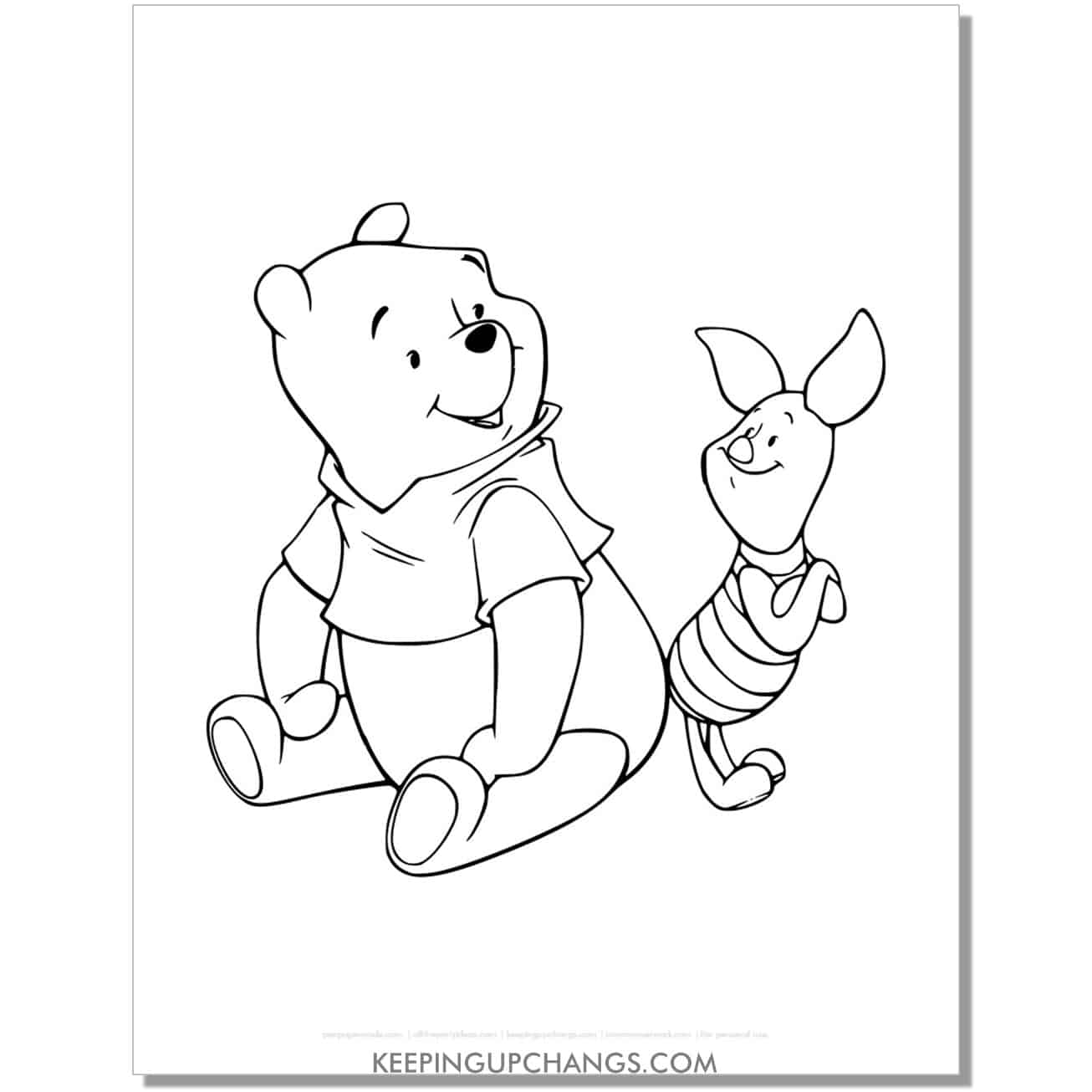 winnie the pooh looks at piglet coloring page, sheet.
