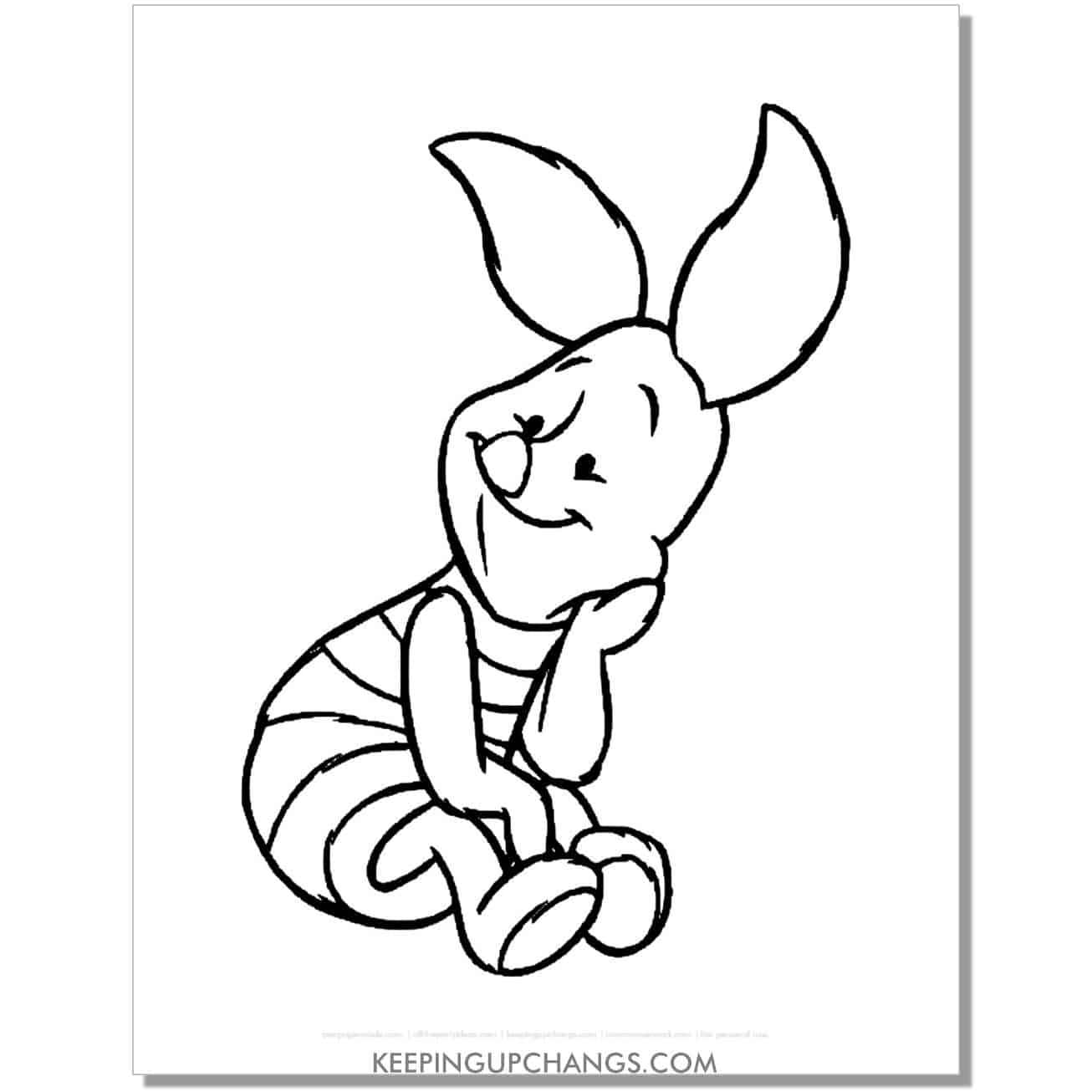 piglet sits with hands on knee and face coloring page, sheet.