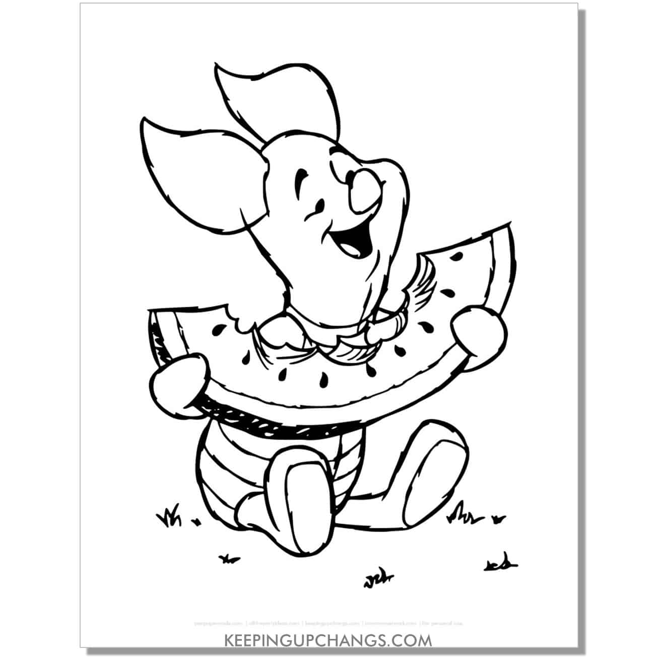 piglet eating watermelon coloring page, sheet.