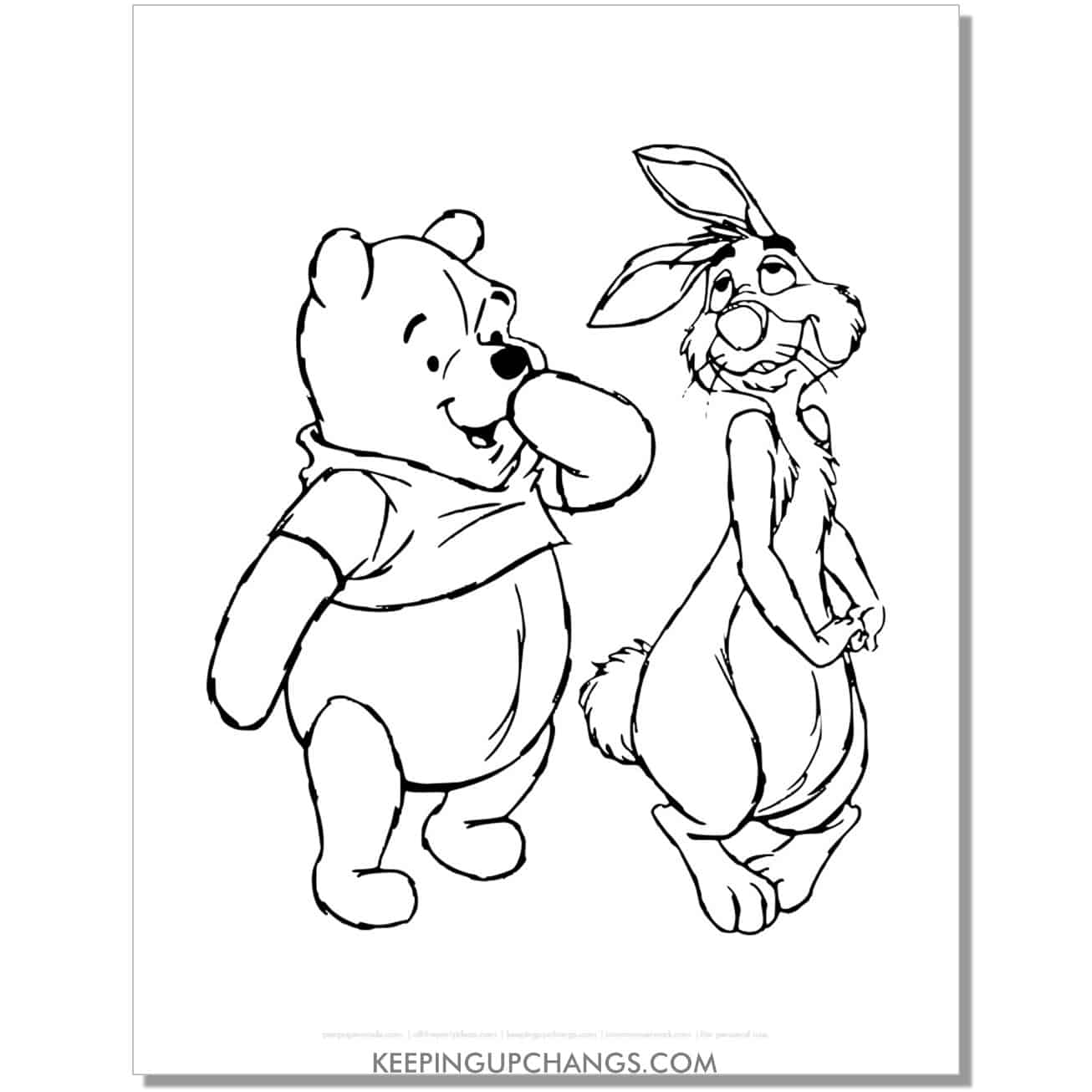 winnie the pooh and rabbit standing coloring page, sheet.