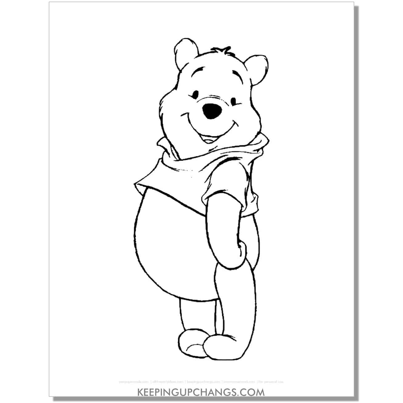 winnie the pooh standing coloring page, sheet.