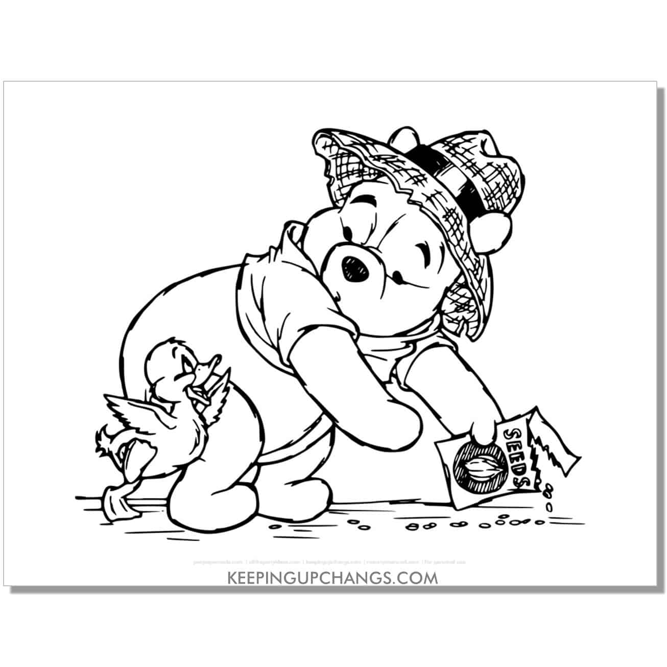 winnie the pooh planting seeds coloring page, sheet.