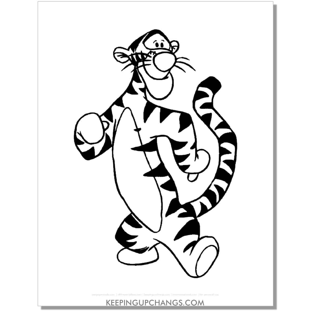 tigger does a side step coloring page, sheet.