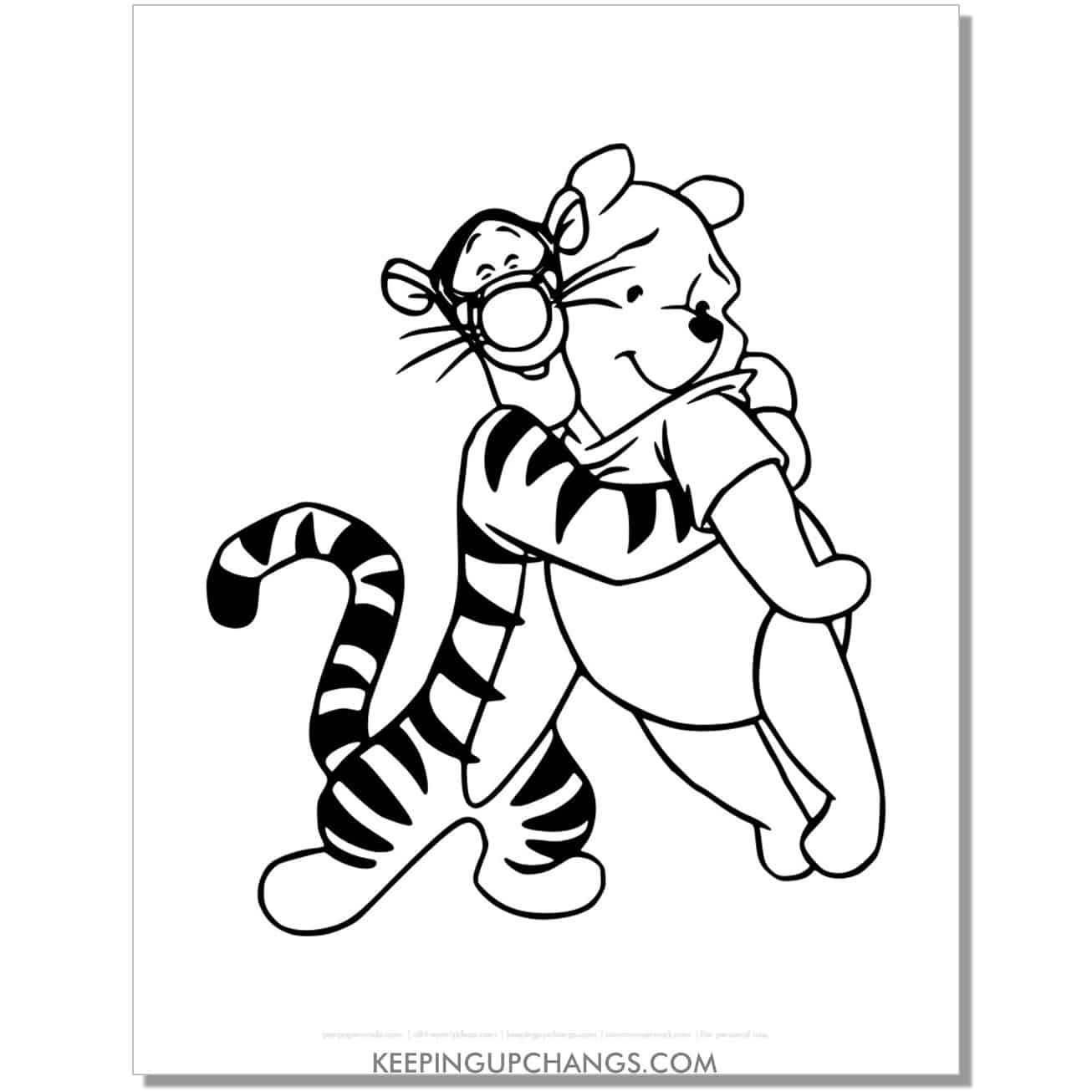 tigger hugs winnie the pooh coloring page, sheet.