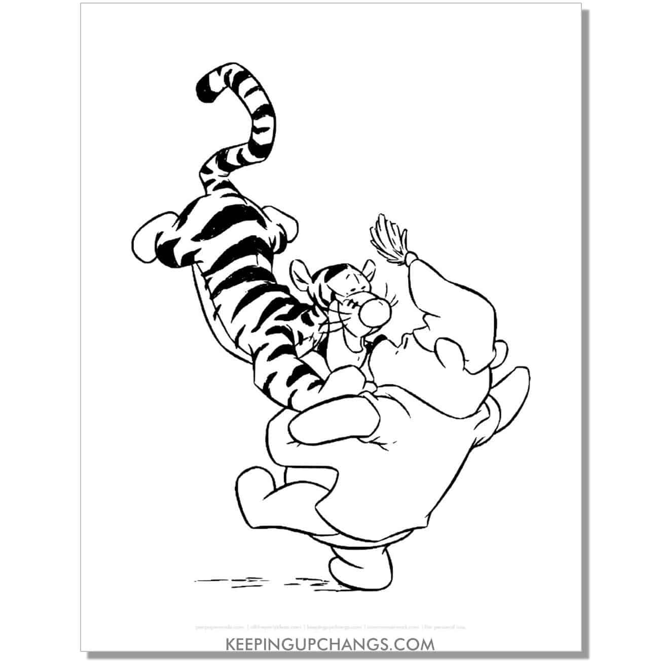 tigger pounces on winnie the pooh coloring page, sheet.
