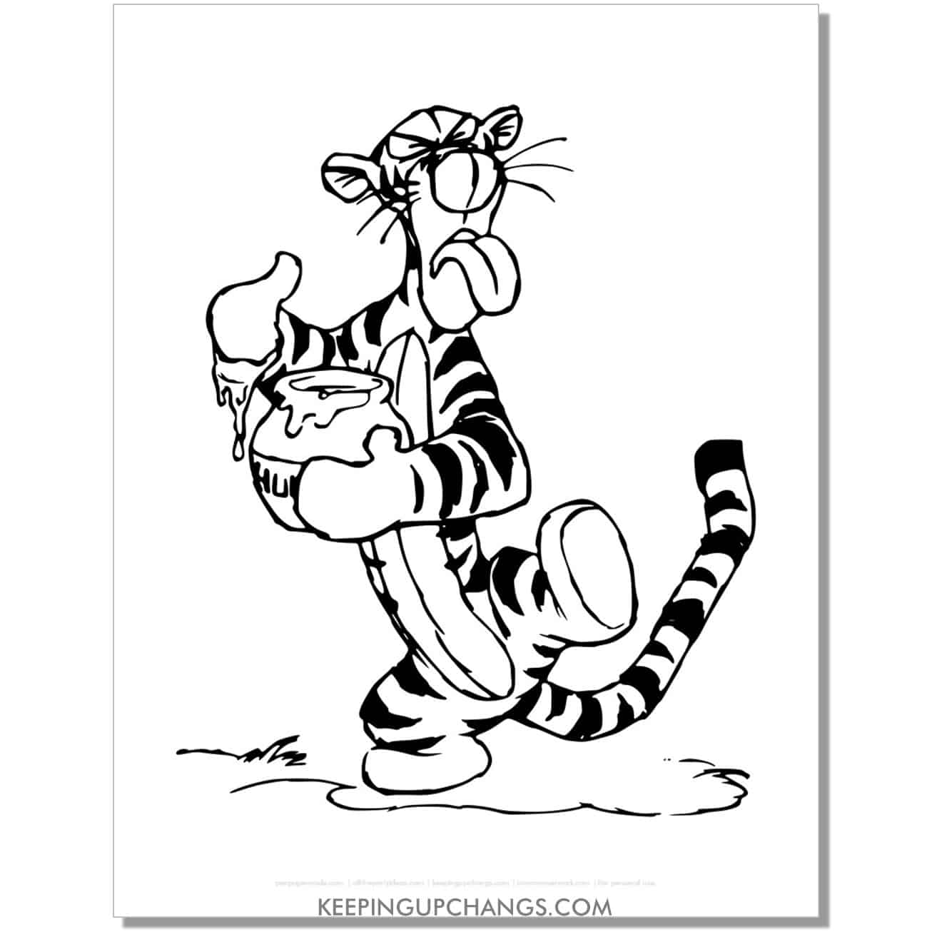 tigger spits honey out coloring page, sheet.