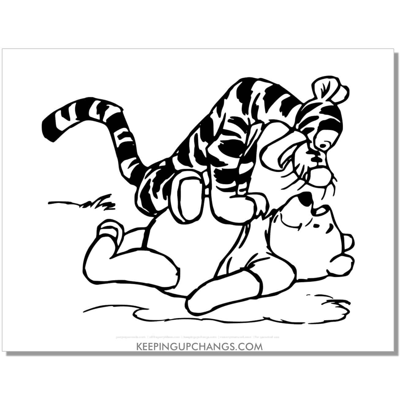 tigger pounced on winnie the pooh coloring page, sheet.