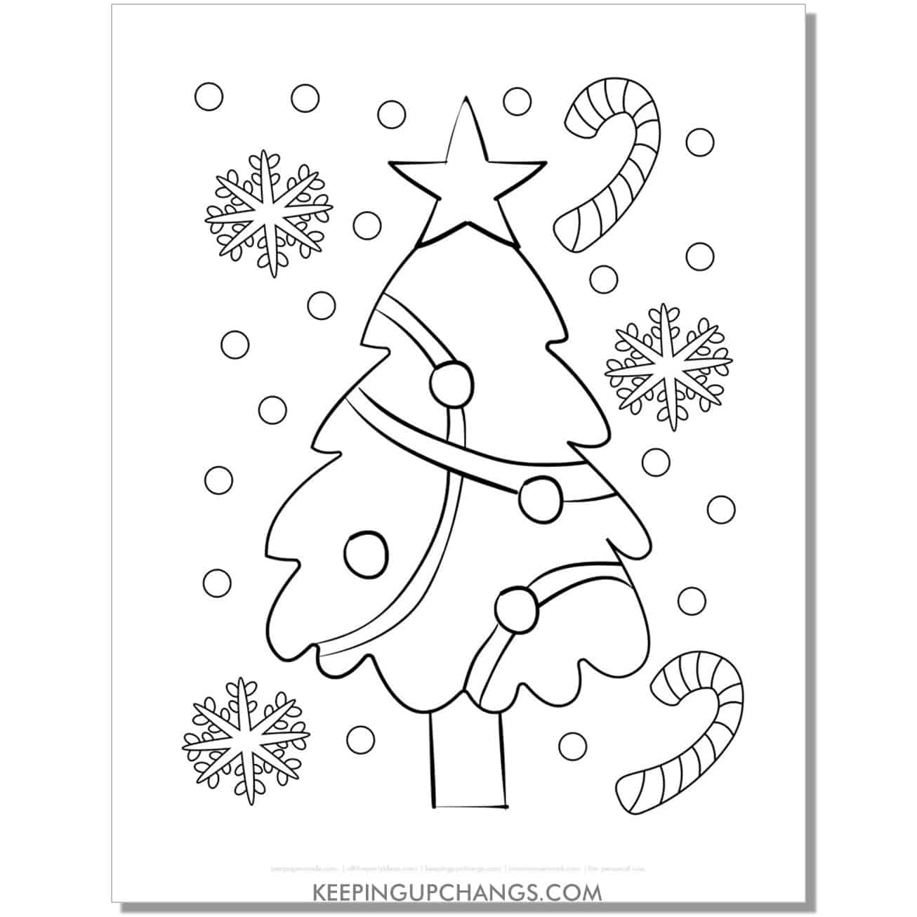 free snowflake candy cane christmas tree coloring page.