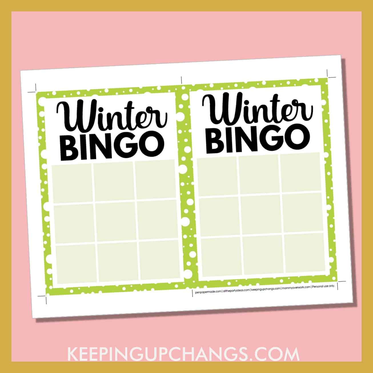 free winter christmas bingo 3x3 grid game board blank template.
