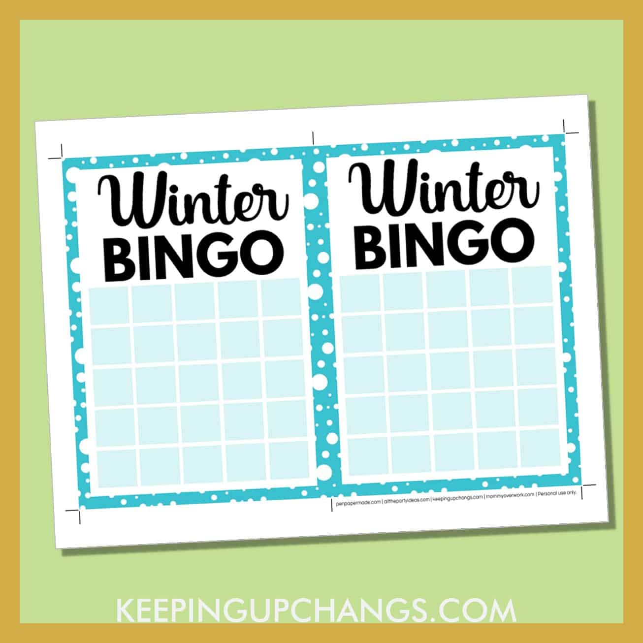 free winter christmas bingo 5x5 grid game board blank template.